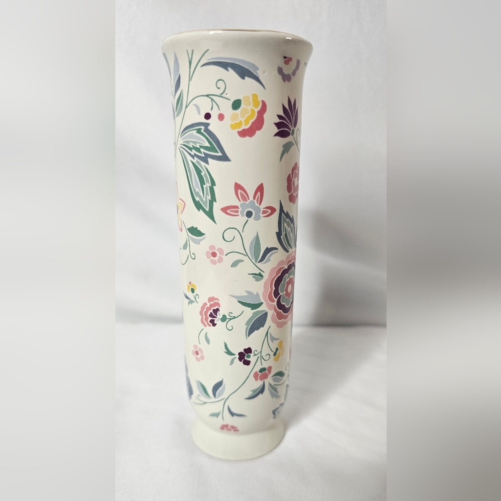 Vintage Otagiri Japan Bud Vase by Judith Raices Floral Gold Rim Ceramic